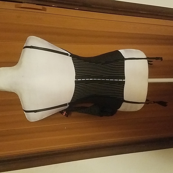 INTIMATE BASICS BLACK AND WHITE PIN STRIPE BUSTIER @ THONG - Picture 4 of 6